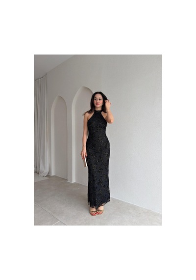 Meecy Perla Simli Maxi Elbise-siyah Siyah