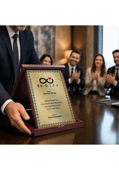 Logonuza Özel Mesajlı 20 X 26 Cm Dikey Ahşap Kutulu Kurumsal Teşekkür Ve Başarı Plaketi