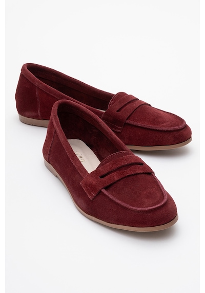 Luvishoes Luvi Shoes F02 Bordo Süet Hakiki Deri Kadın Loafer Ayakkabı Bordo