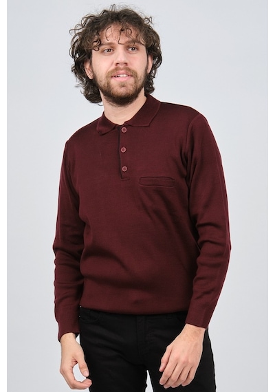 Çizgi Triko Erkek Cep Detaylı Polo Yaka Kazak 42544241 Bordo Bordo