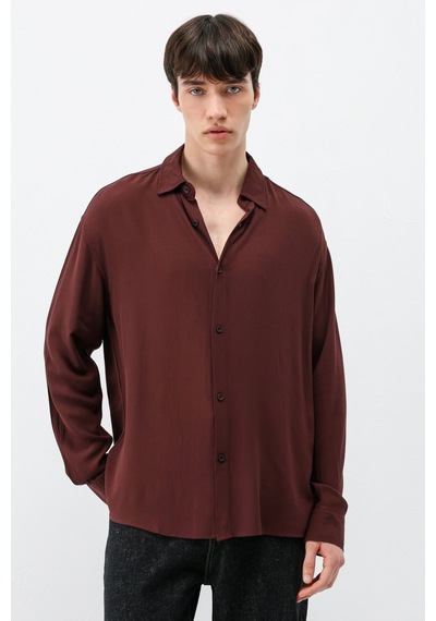 Vamos Hafif Dokulu Oversize Gömlek Bordo