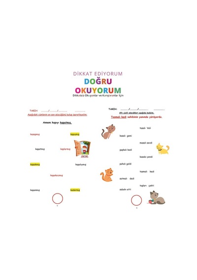 Duyumarket Dikkat Ediyorum Doğru Okuyorum- Dikkatli Okuma Becerisini Geliştirme Çalışma Kitabı