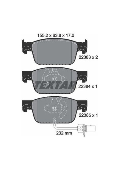 TEXTAR 2238301 Ön Fren Balata Audi A4 A5 2014 155.2×63.8×17 Kullaklı