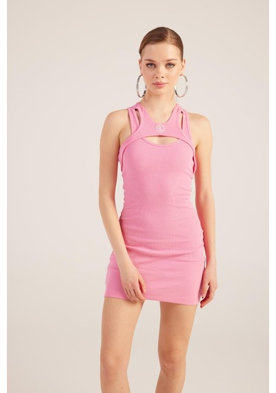 Holly Lolly Halter Yakalı Fitilli Mini Carlin Elbise Pembe