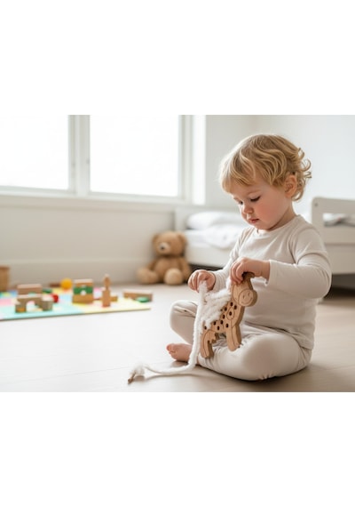 Montessori Ahşap İp Geçirme İnek Oyuncağı İnce Beceri Geliştirici Bağlama Ve Düğüm Atma Koordinasyon