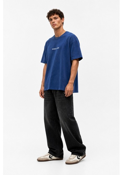 Respire Erkek Marseille Baskılı Yıkamalı Oversize T-shirt Lacivert