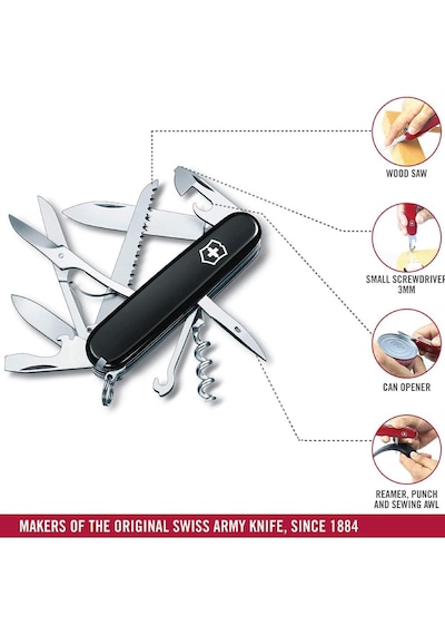 Victorinox Kamp Çakı 1.3713.3 Huntsman 15 Fonksiyon Siyah İsviçre Siyah