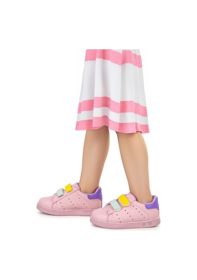 Kiko Kids Oyo İlk Adım Bebe Cırtlı Işıklı Kız Bebek Spor Ayakkabı Pudra - Sarı