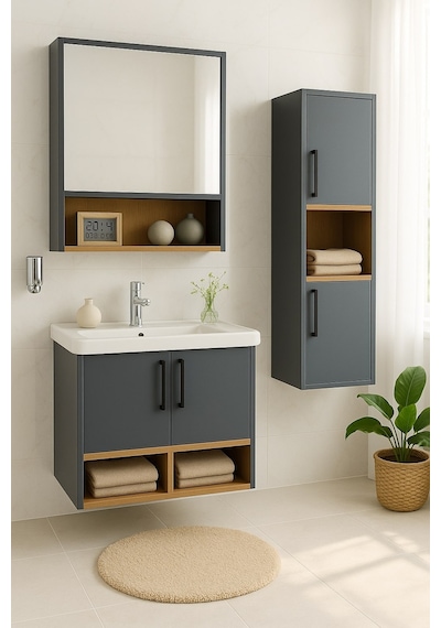 Dmz Home Concept Legna 65 Cm Antrasit Ahşap Mdf Banyo Dolabı Seti Antrasit - Meşe Dmz Home Concept Legna 65 Cm Antrasit Ahşap Mdf Banyo Dolabı Seti Antrasit - Meşe
