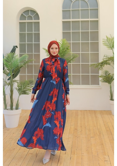 Armine Trend Desenli Elbise Lacivert 23yt905-lacivert Lacivert