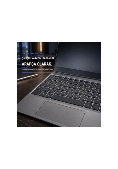 3d Metal Arapça Klavye Stickerı Gümüş Renk Harf Etiketi