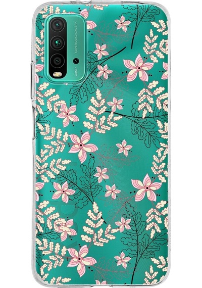 Xiaomi Poco M3 Uyumlu Kapak Floral Kırmızı Tasarımlı Şeffaf Silikon Kılıf