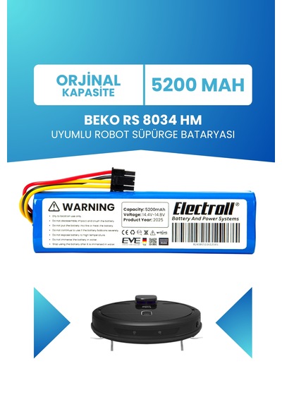 Beko Rs 8034 Hm Uyumlu Batarya 5200mah Robot Süpürge Bataryası