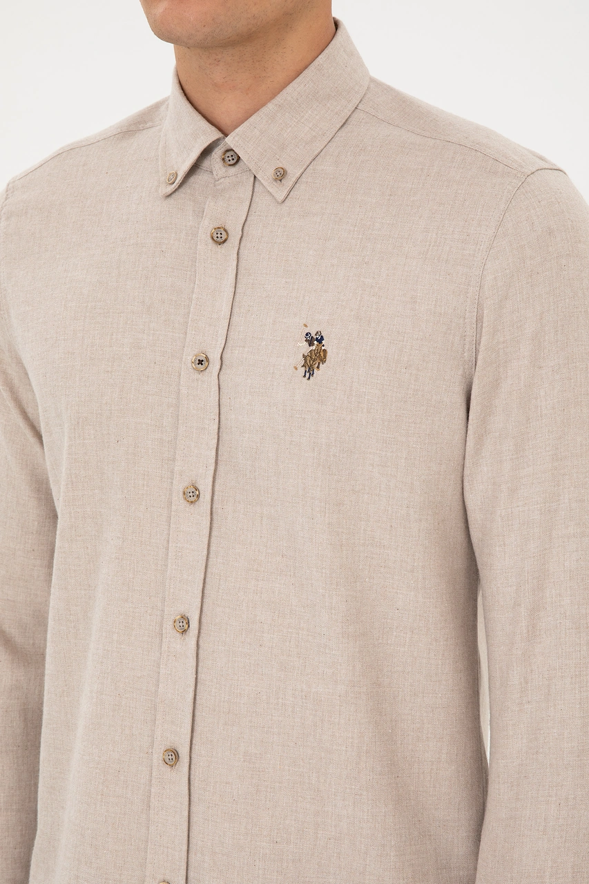 U.S. Polo Assn. Erkek Koyu Bej Uzun Kollu Basic Gömlek 50307686-VR088 U.S. Polo Assn. Erkek Koyu Bej Uzun Kollu Basic Gömlek 50307686-VR088