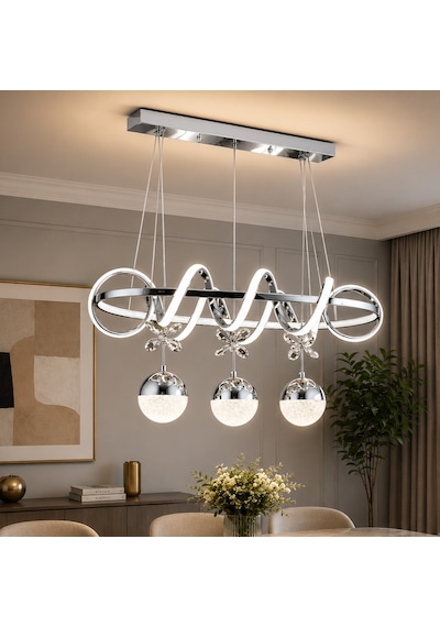 Ey-El Tasarım Kuzey Sıralı Kromkaplamalı 3 Renk Sarkıt Led Avize Modern Krom