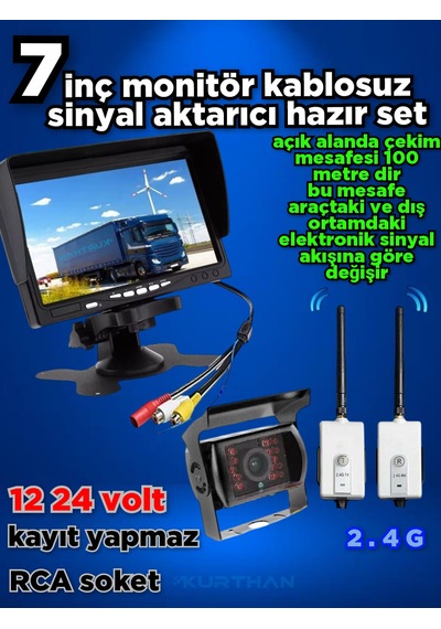7 İnç Monitör Kablosuz Görüntü Aktarıcı Metal Kasa Kamera 12 24 V