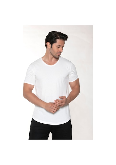 Black Horn Erkek Geniş Yaka %100 Pamuk Salaş T-shirt KIRIK BEYAZ