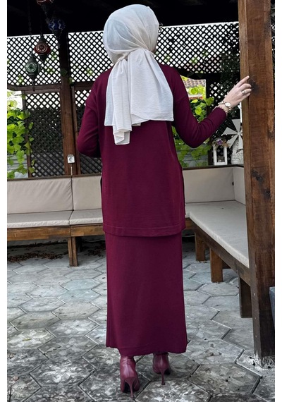 Rabia Şamlı Sezen Triko Takım Bordo Çok Renkli