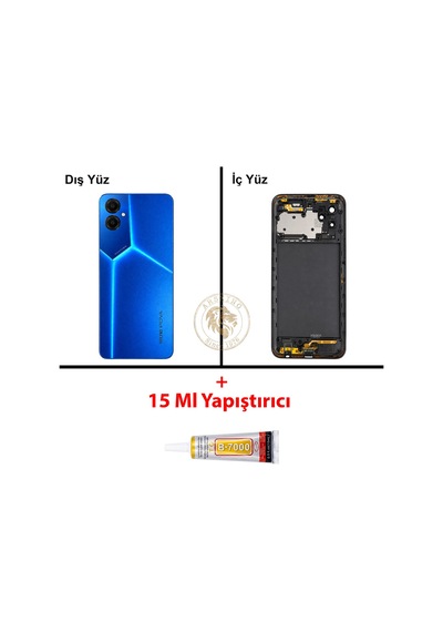 Tecno Pova 4 Mavi Uyumlu Lensli Orta Kasa + B7000 Yapıştırıcı Full Kasa Kapak Gövde Housing Diğer