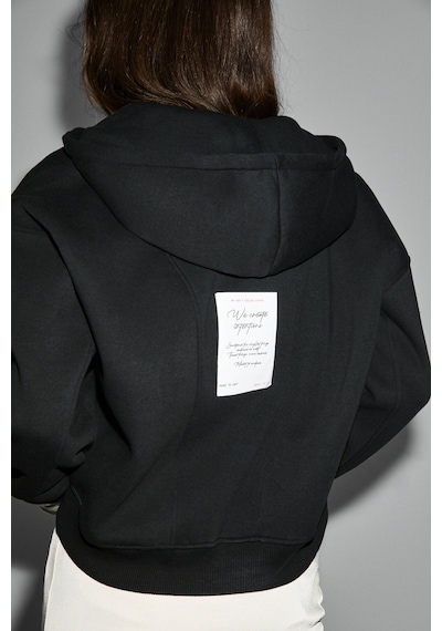 Grimelange Vyselle Kadın Önü Kesikli Metal Fermuarlı Kapüşonlu Etiket Detaylı Oversize Siyah Sweatsh Siyah