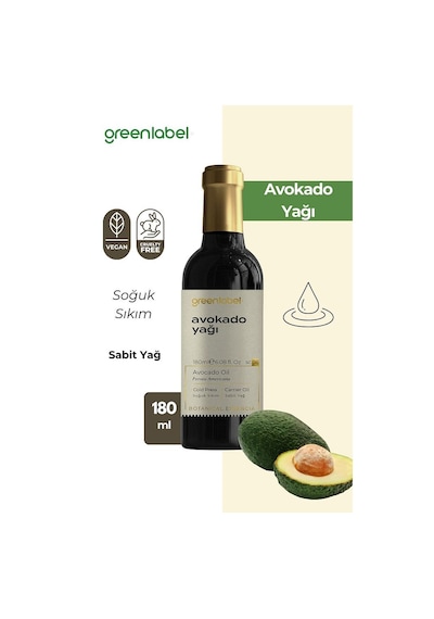 Greenlabel Soğuk Sıkım %100 Doğal ve Saf Avokado Yağı 180 ML