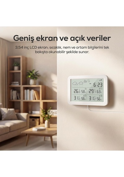 Tr Dijital Termometre Monitörlü 4 Bölge Takipli İç-dış Mekan Wifi Akıllı İklim Sensörü X7510 Genel