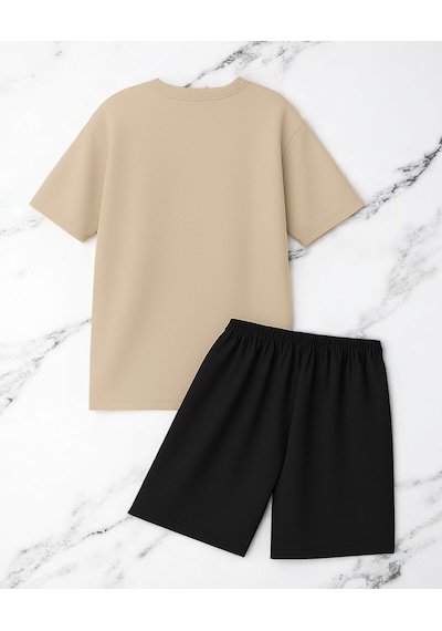 Uyguntarz Unisex Pırlantalı Kadın Portresi Tasarım Basklı Tshirt Şort Takımı Bej