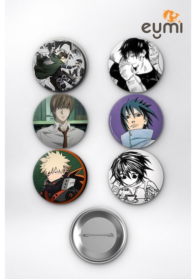 Anime Karizma Rakipler Levi Toji Light Sasuke Çanta Süsü Rozet İğneli Buton Rozet Seti 58 Mm 6'lı Çok Renkli