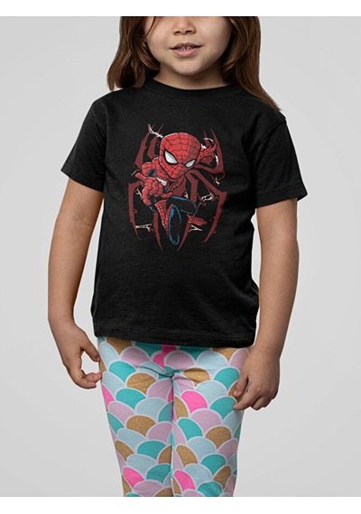 Sevbano Süper Kahraman Örümcek Adam Baskılı Unisex Spider-man Film Çocuk Siyah
