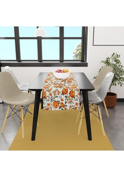 Orange Lotus Runner 140x45cm Ince Keten, Uluslararası Yıkama Ve Solmama Sertifikası Çok Renkli