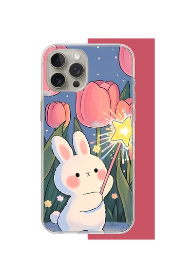 İphone 15 Pro Max Uyumlu Peluş Tavşan Uv Baskılı Silikon Kılıf Renkli