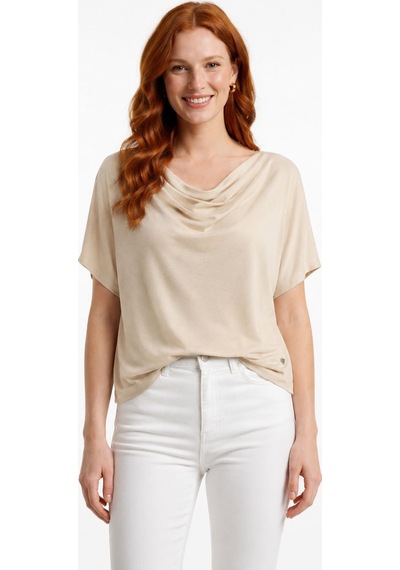 Neden Tekstil Kadın Basic Bej Kayık Yaka Kısa Kollu T-shirt