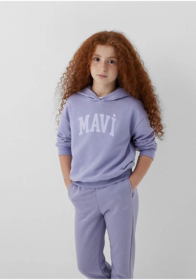 Mavi Logo Baskılı Kapüşonlu Mor Kız Çocuk Sweatshirt M7s10147-70557