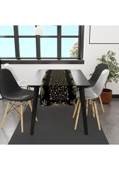 Ancient People And Flowers Runner, 140x45cm İnce Keten, Uluslararası Yıkama Ve Solmama Sertifikası Çok Renkli