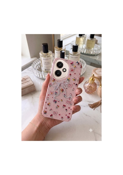 Honor 400 Taşlı Desenli Fiyonk Silikon Kılıf Pembe