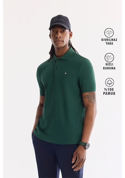 Avva Erkek Koyu Yeşil Kıvrılmaz Polo Yaka %100 Pamuk Basic T-shirt B001032