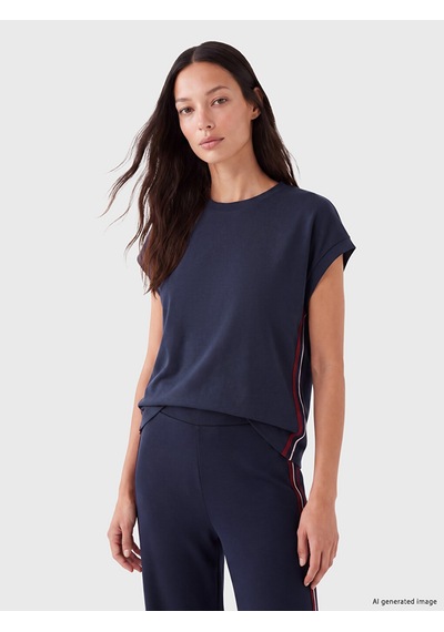 Lcw Everyday Lacivert Şerit Detaylı Soft Touch Oversize Kadın Tişört