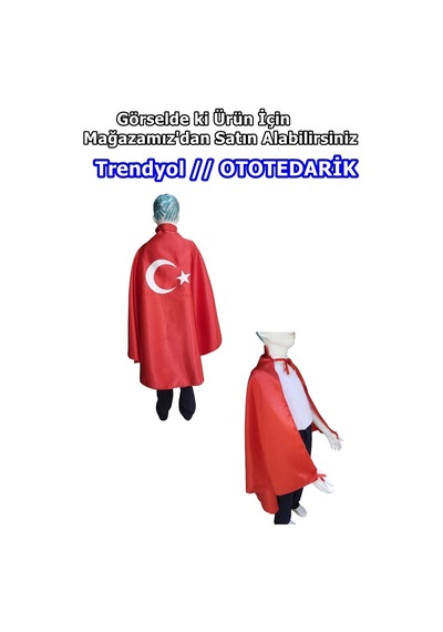 Ototedarik Bayrak Pelerin Gösteri Kostümü 4-16 Yaş Kırmızı