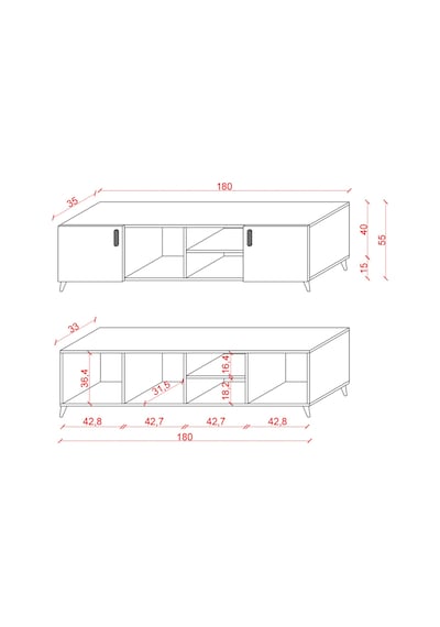 Asra Trend Tv Ünitesi T-09 %100 MDF 180 cm Tv Sehpası Dolaplı Raflı Beyaz