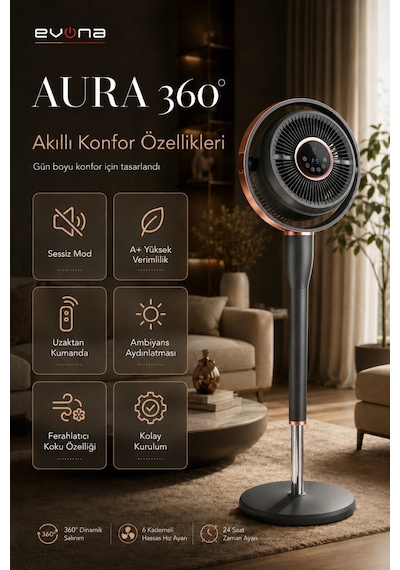 Aura 360, 6 Kademeli Hız Ayarlı Akıllı Vantilatör