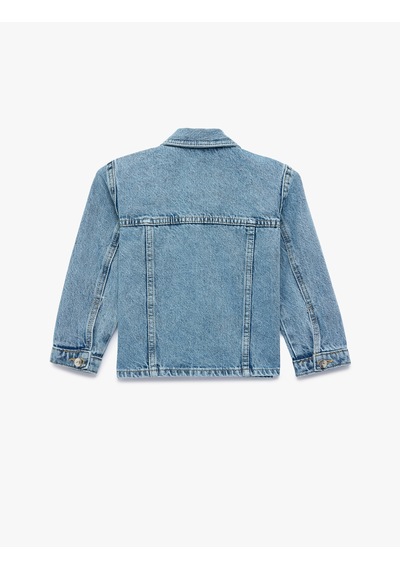 Koton Uzun Kollu Düğmeli Cepli Taş İşleme Detaylı Denim Ceket Orta İndigo 6smg60006ad