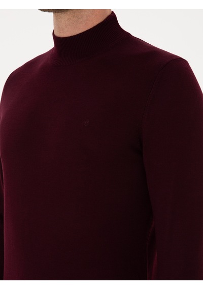 Cacharel Açık Bordo Slim Fit Yün Karışımlı Yarım Balıkçı Basic Triko Kazak
