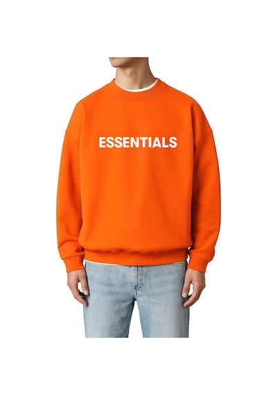 Benroma 3 İplik Penye Essentıals Baskılı Unisex Sweatshırt Turuncu