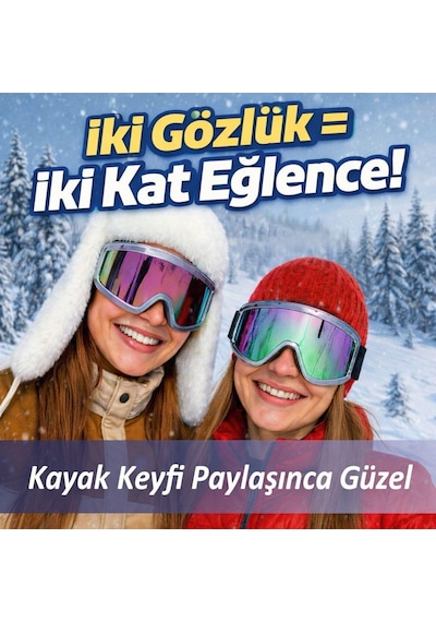2 Adet Kayak Gözlüğü Aynalı Gökkuşağı Ventilli Güneş Kar Koruyucu Gözlük Uv Korumalı Snowboard Glasses Gözlük Gökkuşağı