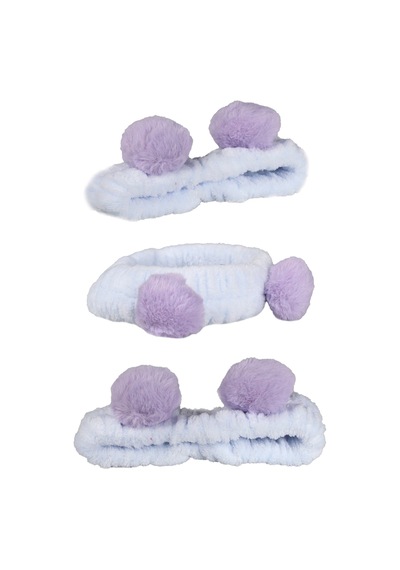 Toyaş Açık Mavi Lila Ponponlu Peluş Bandana Makyaj Spa Saç Bandı