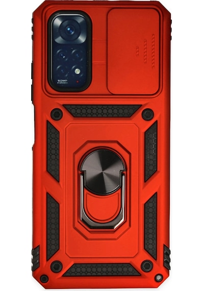 Ilkeshop Newface Xiaomi Redmi Note 11 Kılıf Pars Lens Yüzüklü Silikon - Kırmızı