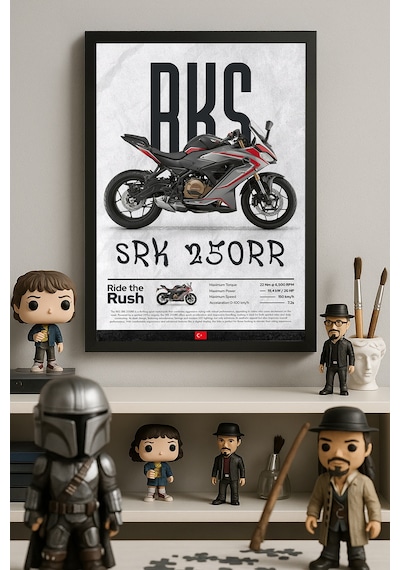 Rks Srk 250rr Siyah Ahşap Çerçeveli Poster, Dekoratif Motosiklet Duvar Tablosu