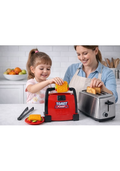 Oyuncak Tost Makinesi Seti Kırmızı 01