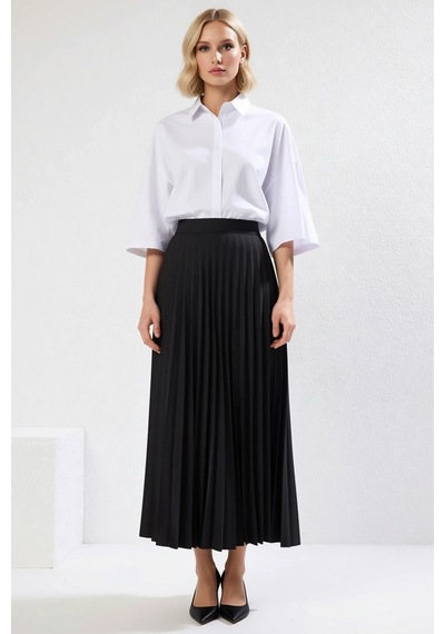 Frm Kadın Moda Stil Maxi Astarsız Dokuma Tesettür Piliseli Dokuma Ete Siyah