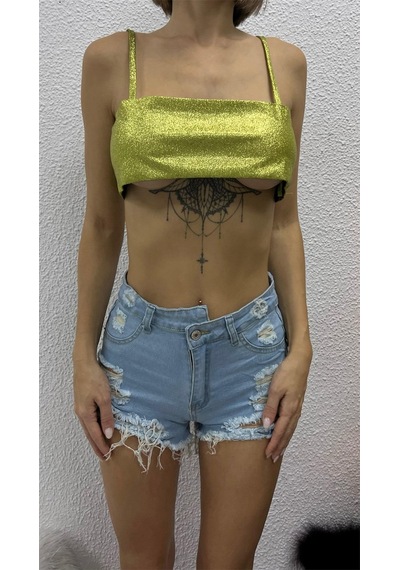 Glitter Crop Top - Mint-yeşili Yeşil
